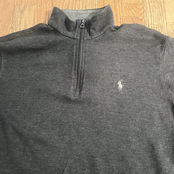 POLO RALPH LAUREN GREY 1/4 ZIP SWEATER PULLOVER M TOP SWEATSHIRT - Picture 3 of 6